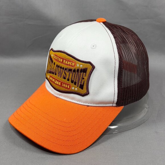 Yellowstone Dutton Ranch Snapback Cap Hat TV Show Trucker Mesh Orange Patch Mens - Picture 1 of 14
